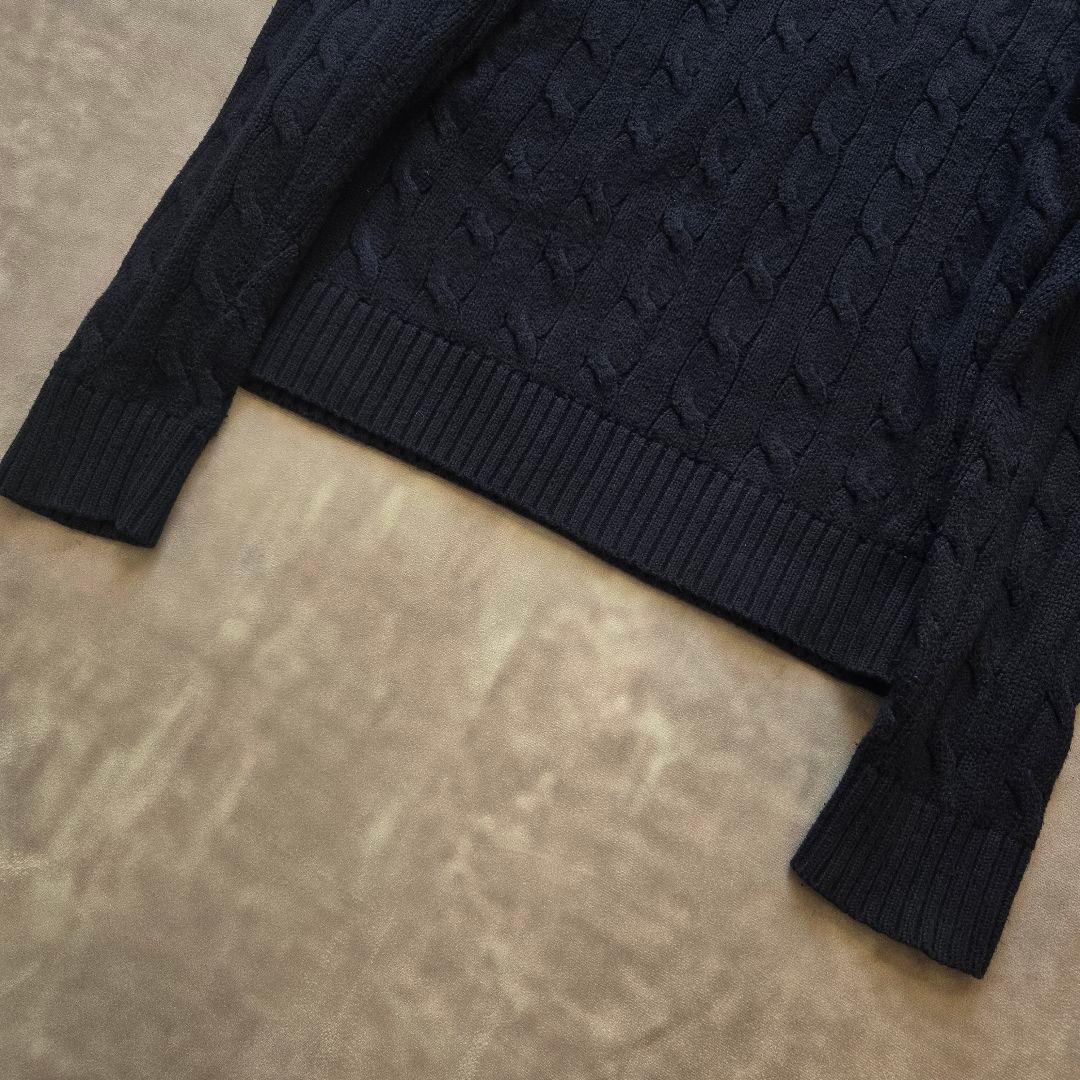 00sビンテージ ラルフローレン ロゴ刺繍 コットン ケーブルニット S 紺