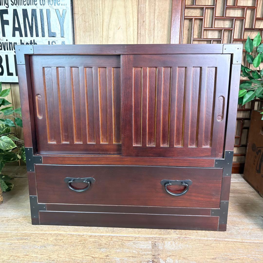 訳あり品！【81】民芸家具木製桐材無垢引き戸チェストタンス木製収納家具和室和風