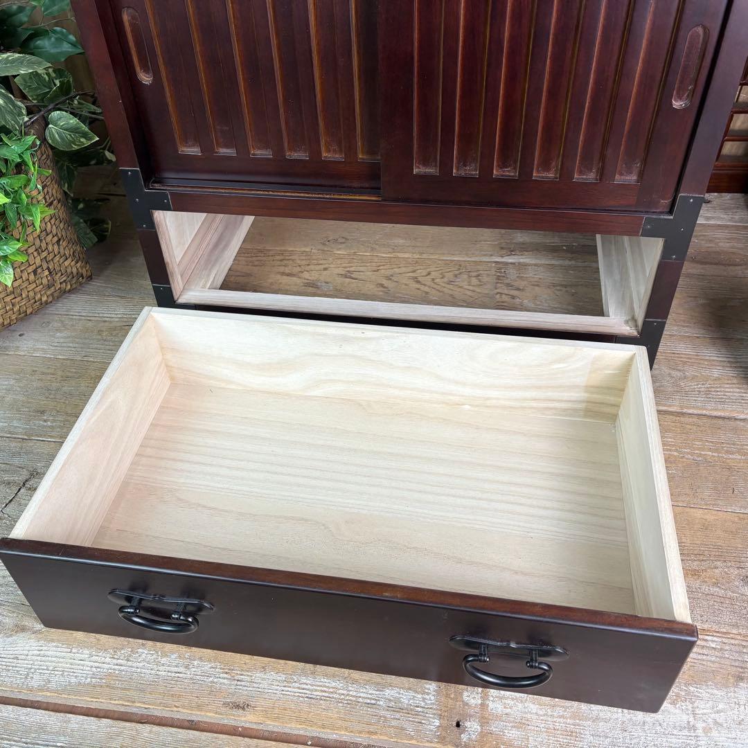 訳あり品！【81】民芸家具木製桐材無垢引き戸チェストタンス木製収納家具和室和風