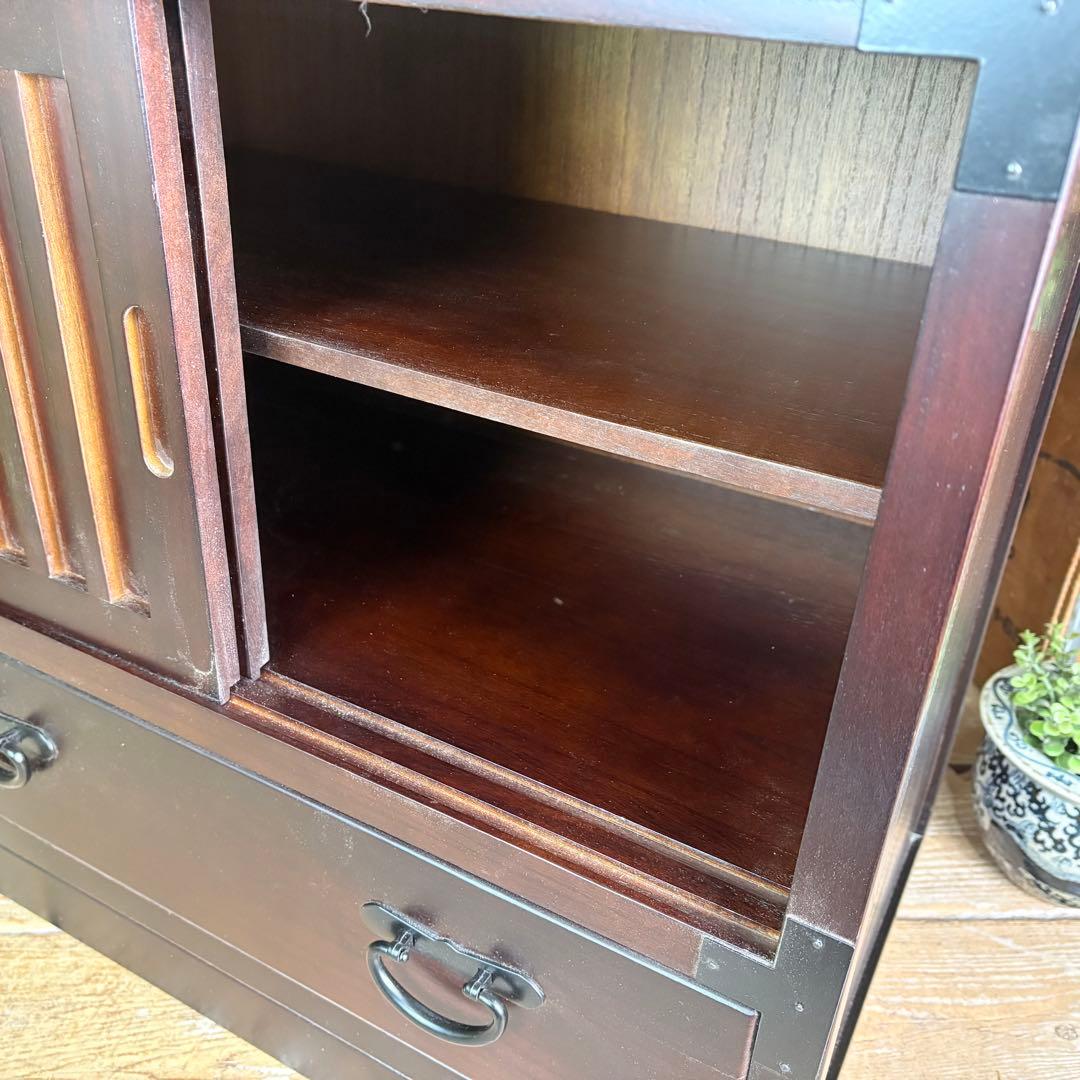 訳あり品！【81】民芸家具木製桐材無垢引き戸チェストタンス木製収納家具和室和風