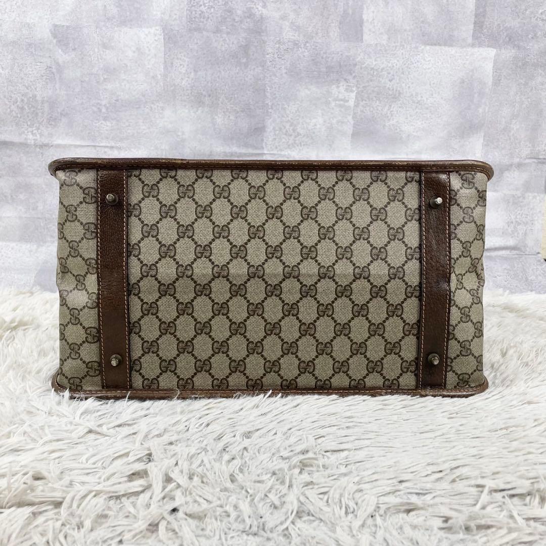 美品 グッチ PVC 2WAY ショルダーバッグ GG柄 ロゴ型押し ブラウン