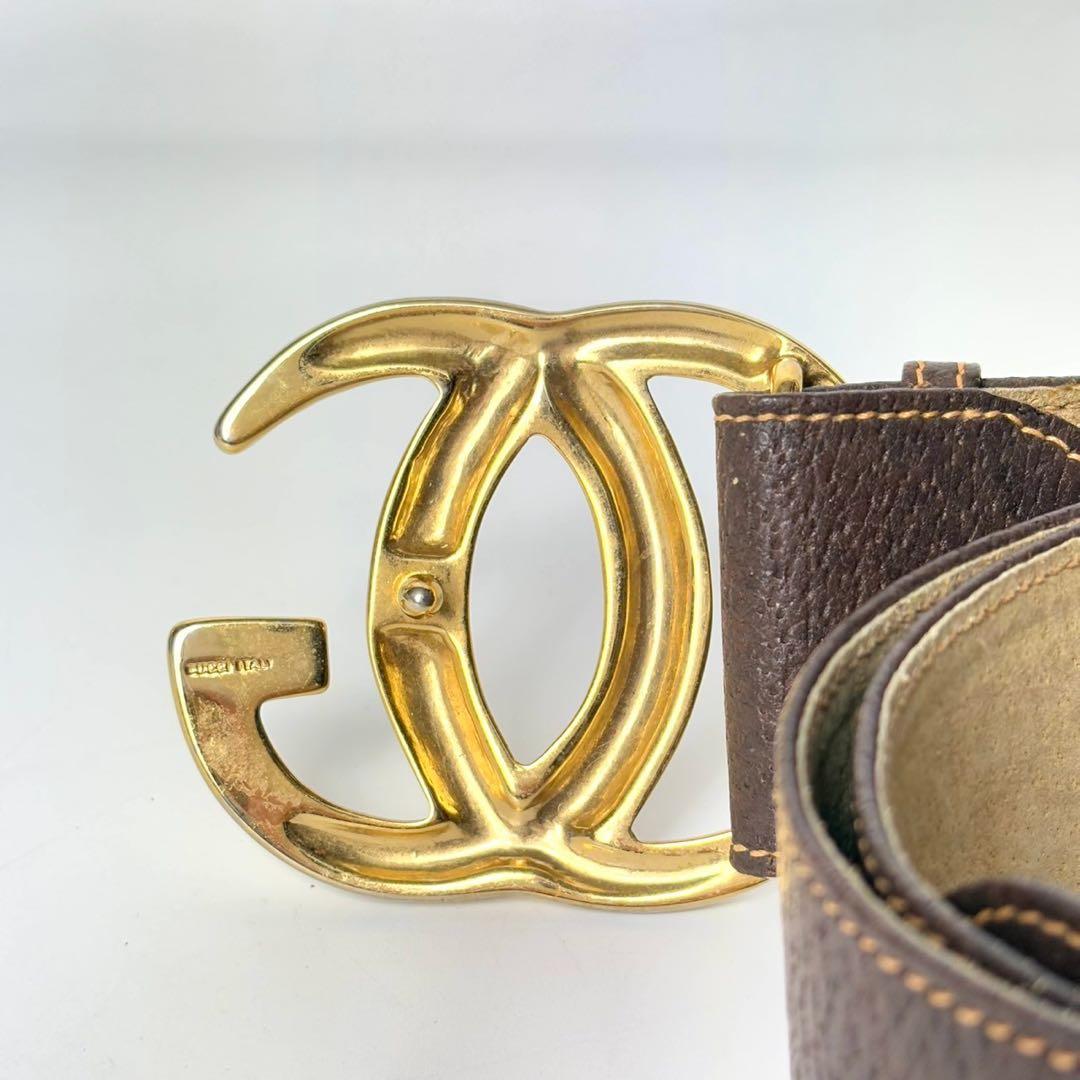 GUCCI グッチ ベルト インターロッキング ゴールド ブラウン レザー.