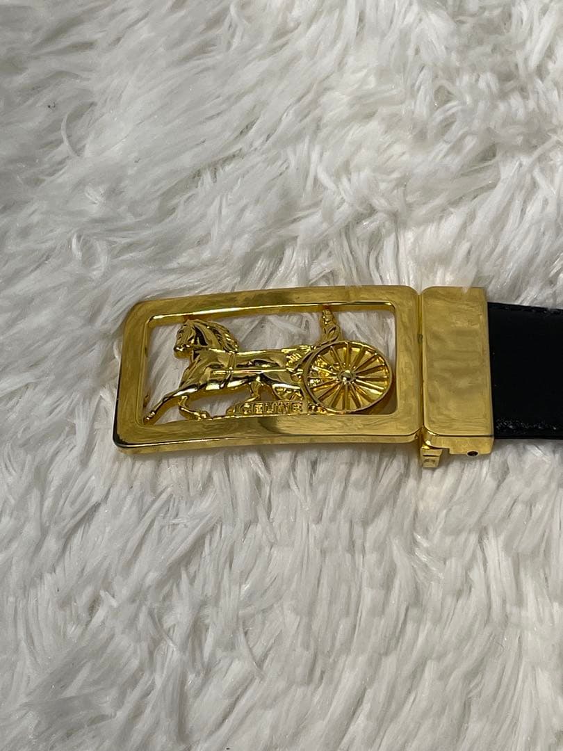 CELINE セリーヌ 馬車バックル 本革　レザーベルト ブラック ゴールド