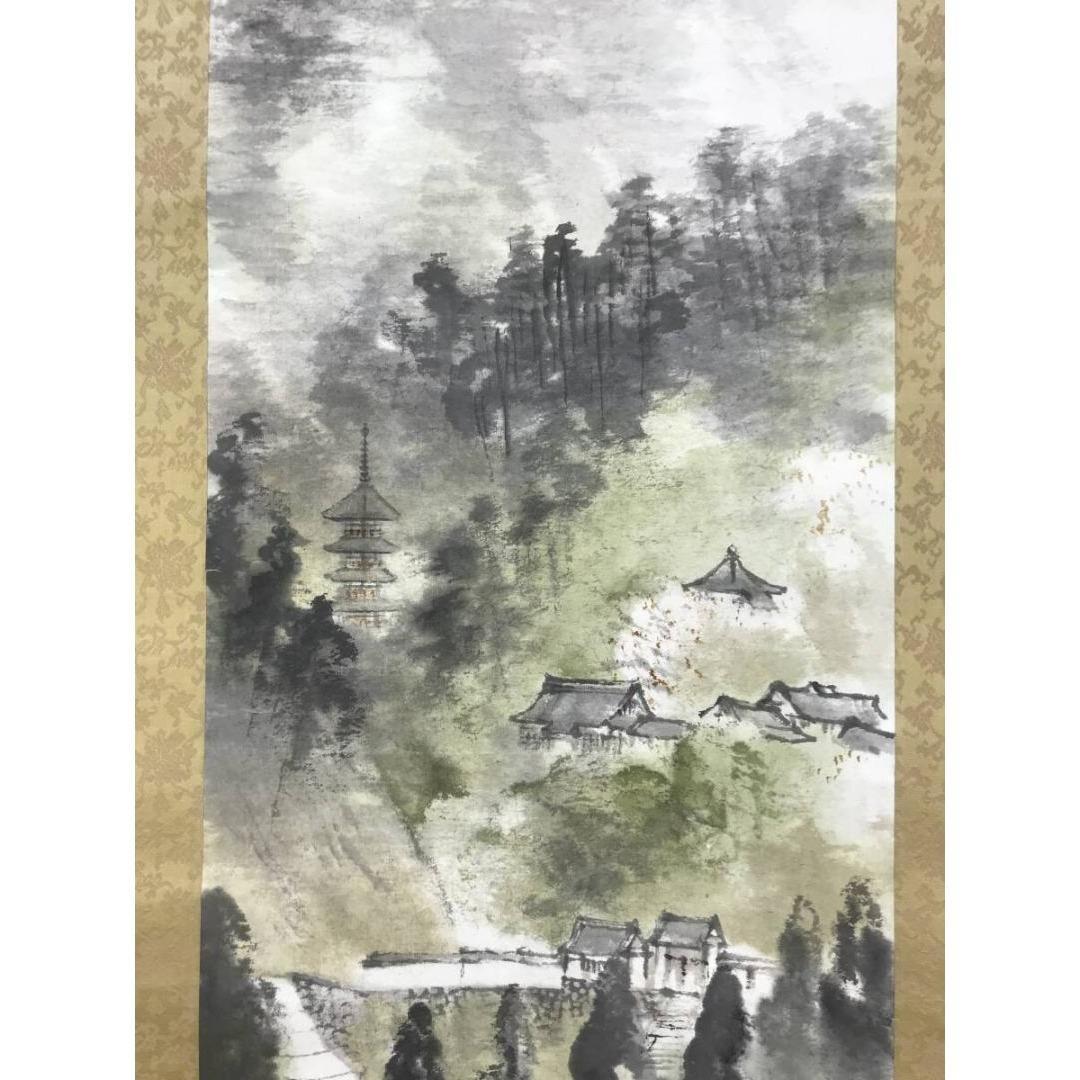 真作/藤井松山/萩寺春光図/春の掛軸/掛軸/名家伝来/AK-360