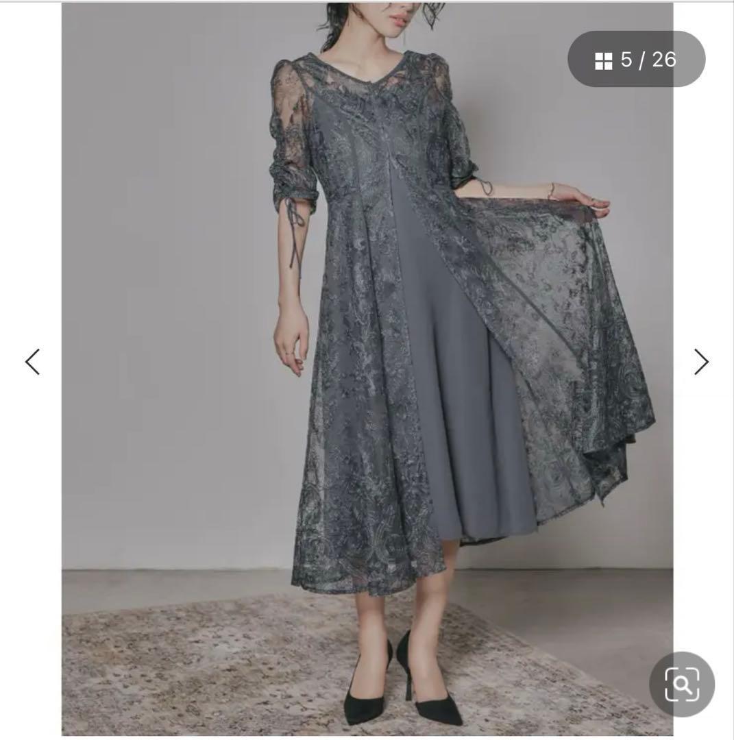 niana 刺繍 レース ロング カーデ キャミワンピ セットドレス 結婚式 M