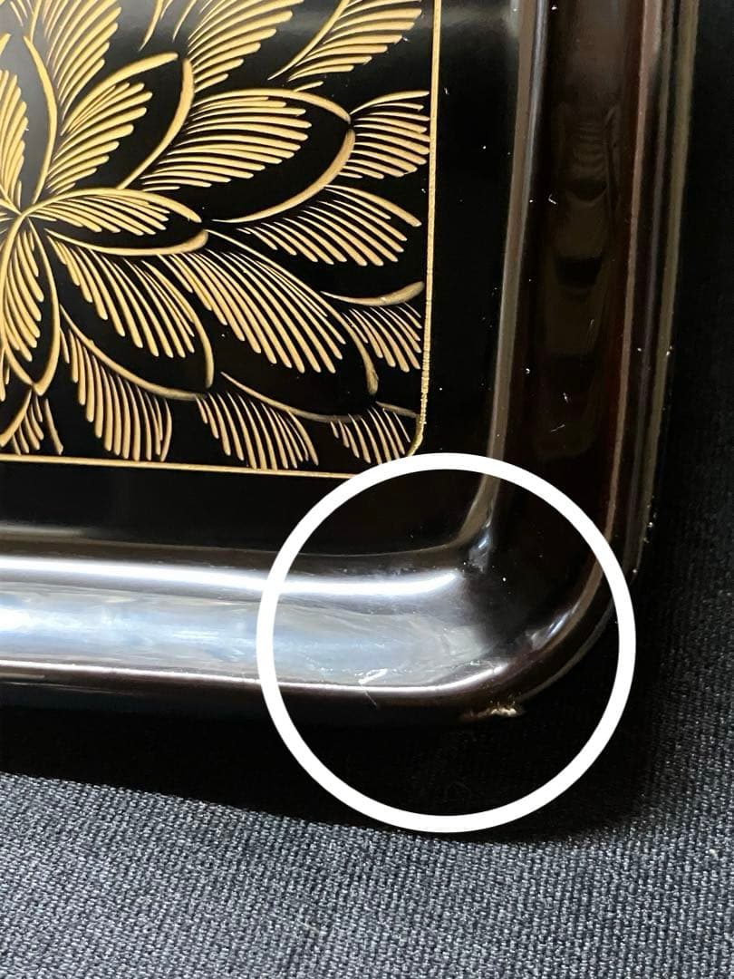 輪島塗　着本堅地　 菊彫り　木製　トレイ　未使用　B2167