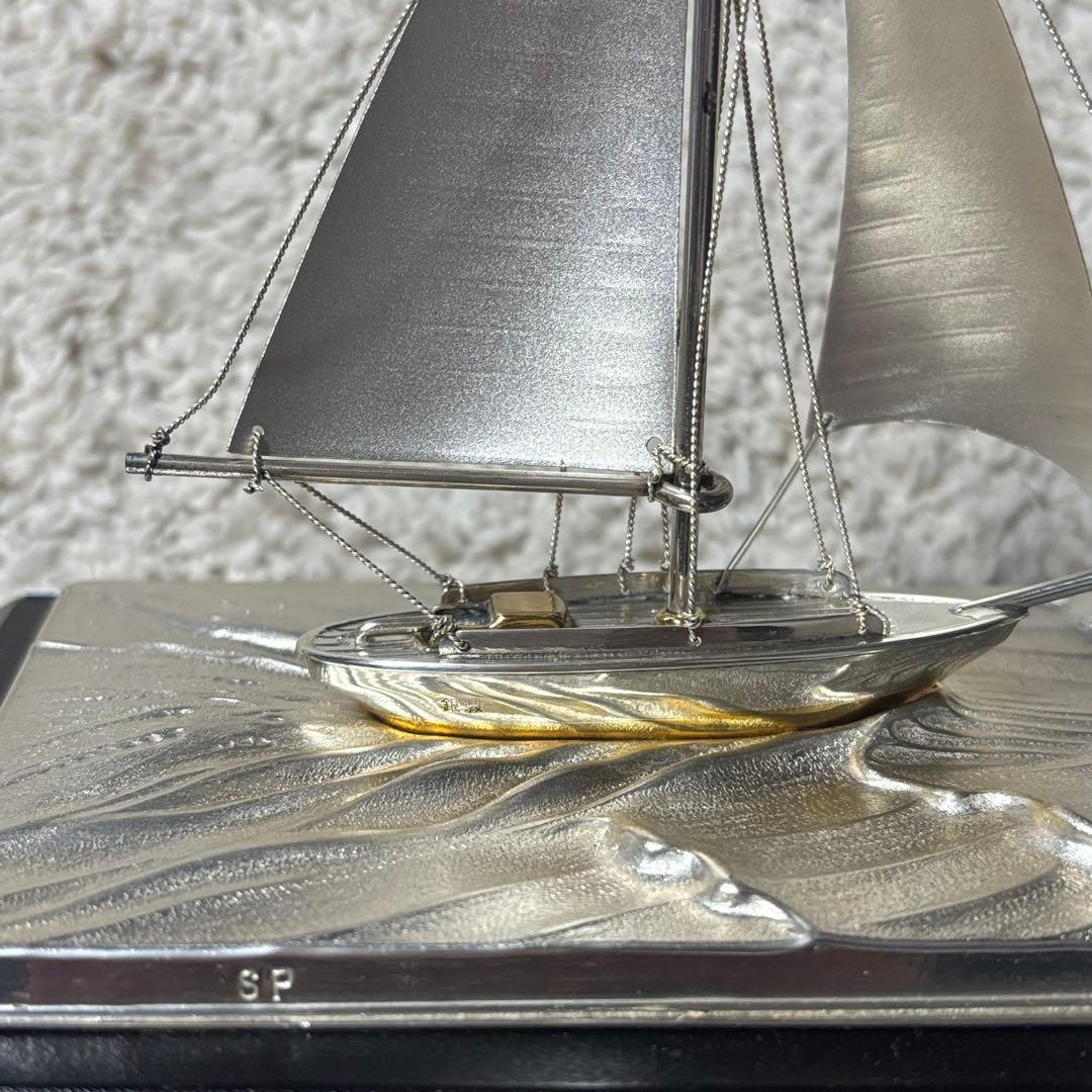 銀製 帆船置物 ガラスケース ヨット シルバー
