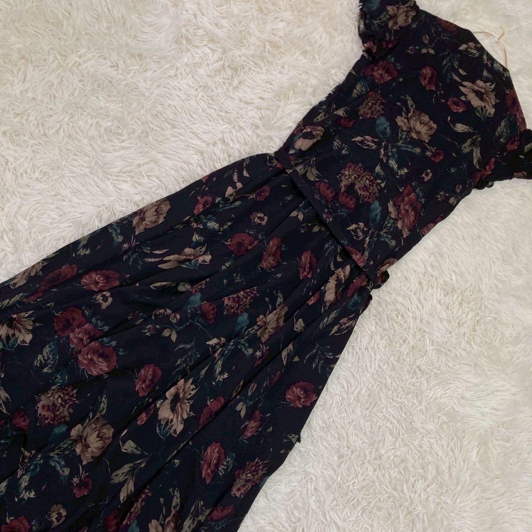 RALPH LAUREN 花柄ワンピース ブラック 0 Ｖネック お呼ばれ