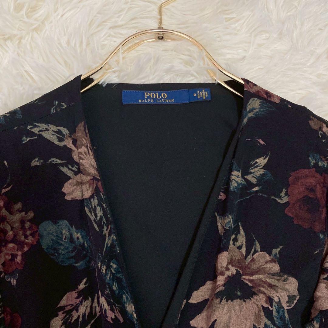 RALPH LAUREN 花柄ワンピース ブラック 0 Ｖネック お呼ばれ