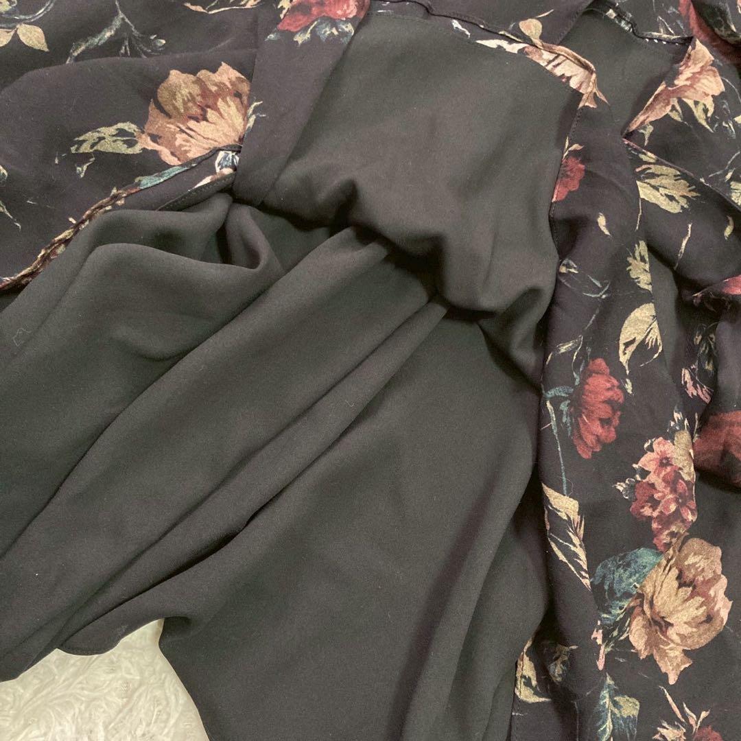 RALPH LAUREN 花柄ワンピース ブラック 0 Ｖネック お呼ばれ