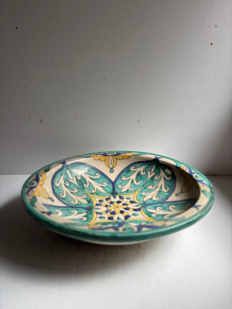 576 骨董 モロッコアンティーク 手描きの美しい大皿 大鉢 飾り皿 希少