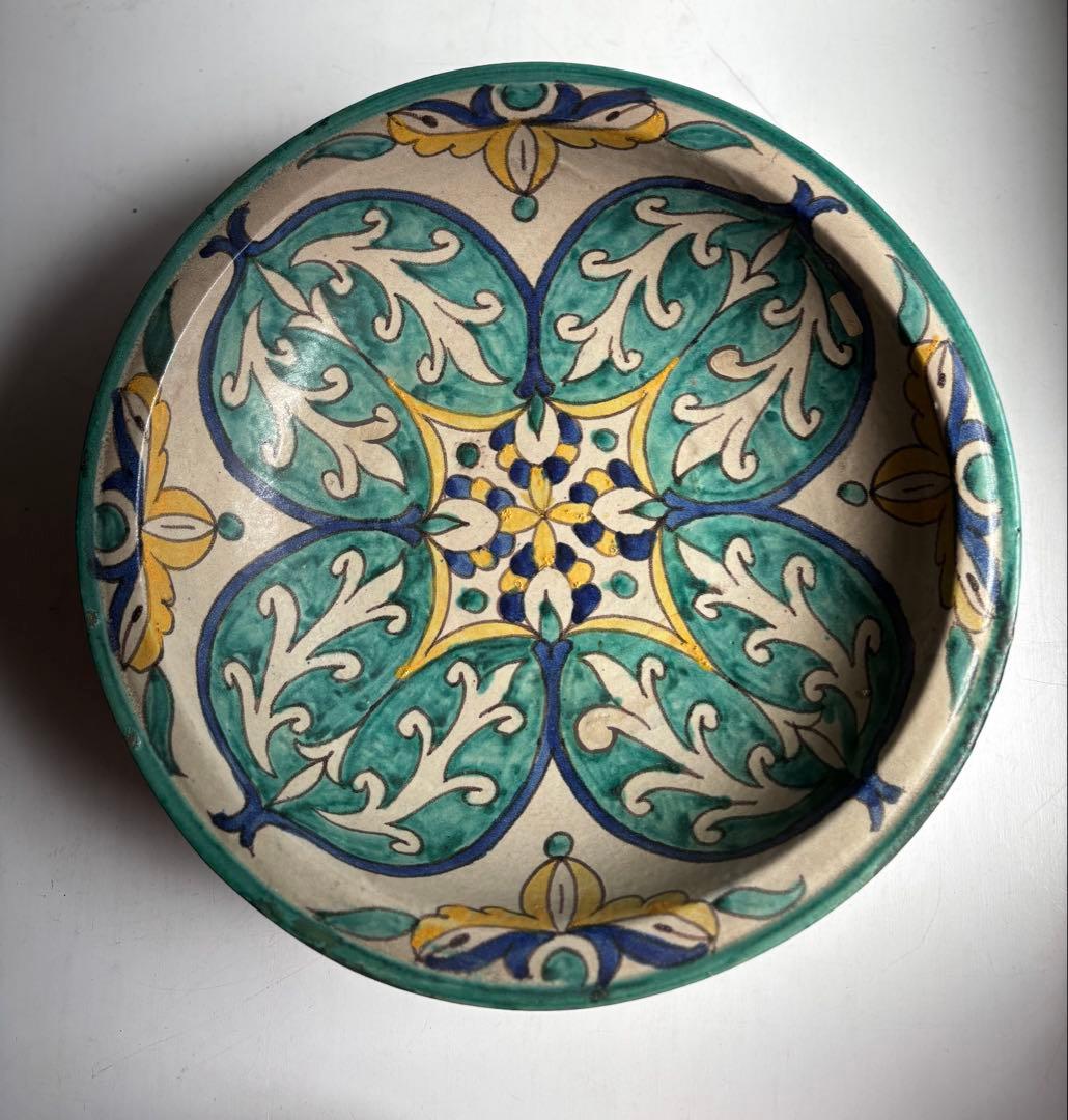 576 骨董 モロッコアンティーク 手描きの美しい大皿 大鉢 飾り皿 希少