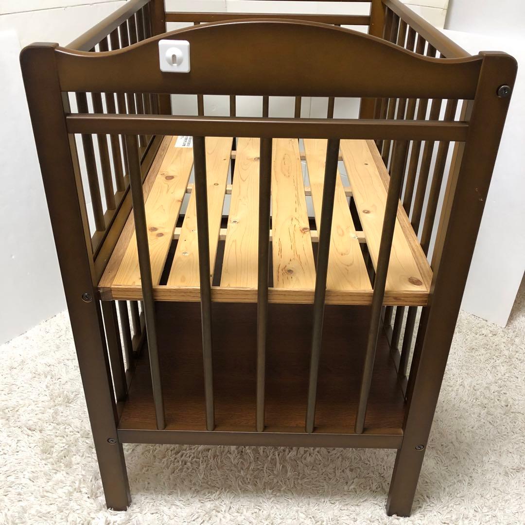 日本製　サワベビー　ベビーベッド　木製　ブラウン　ハイタイプ　澤田工業