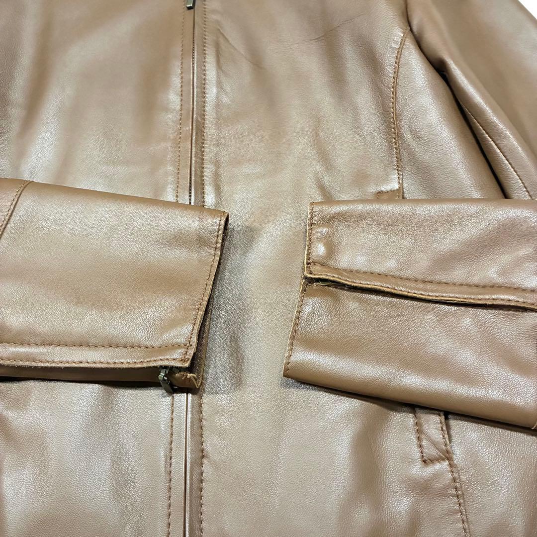 美品 23区 羊革レザージャケット ノーカラー ブラウン Sサイズ
