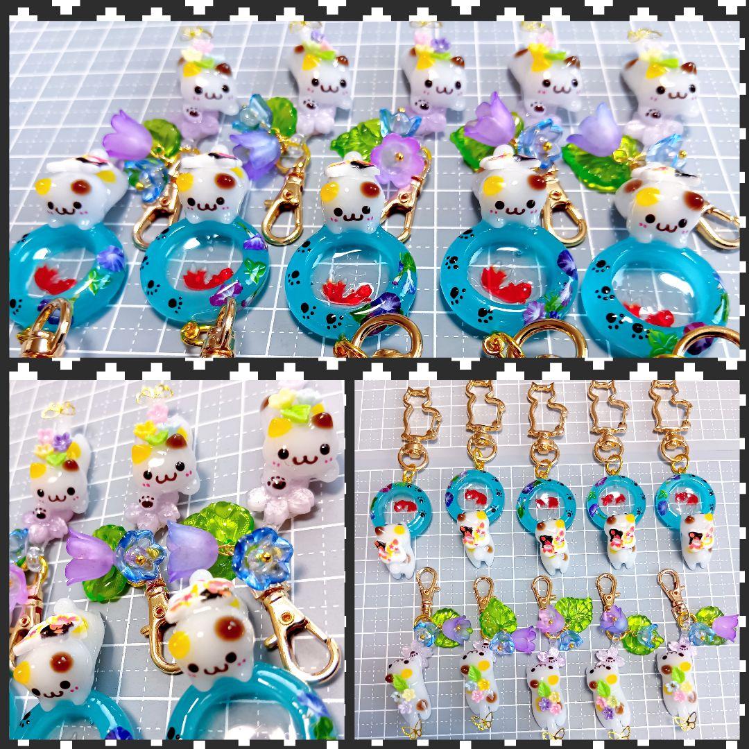 M様オーダー②　レジン猫　風鈴チャーム ハンドメイド　キーホルダー　ミニチュア
