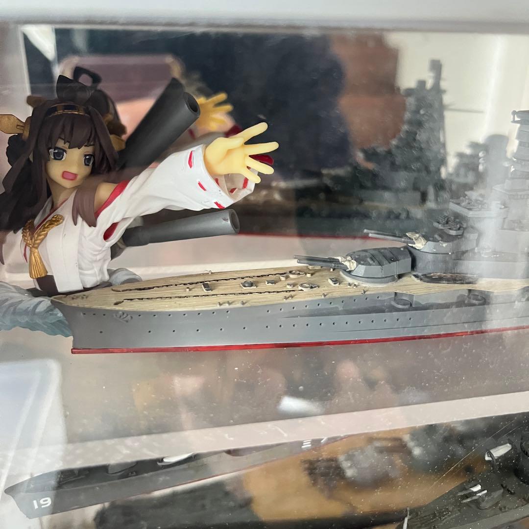 艦船模型完成品　木製ケース鏡付き