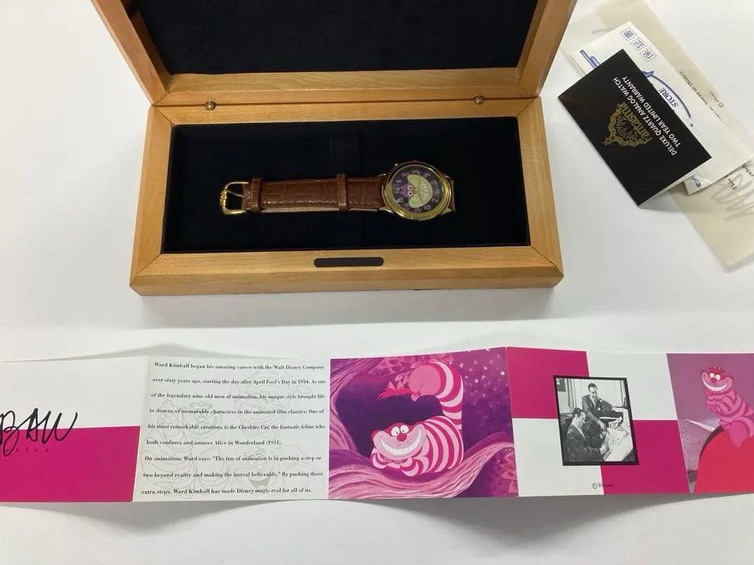 【希少 ディズニーチェシャ猫 腕時計】限定数 木箱入りアンティーク品