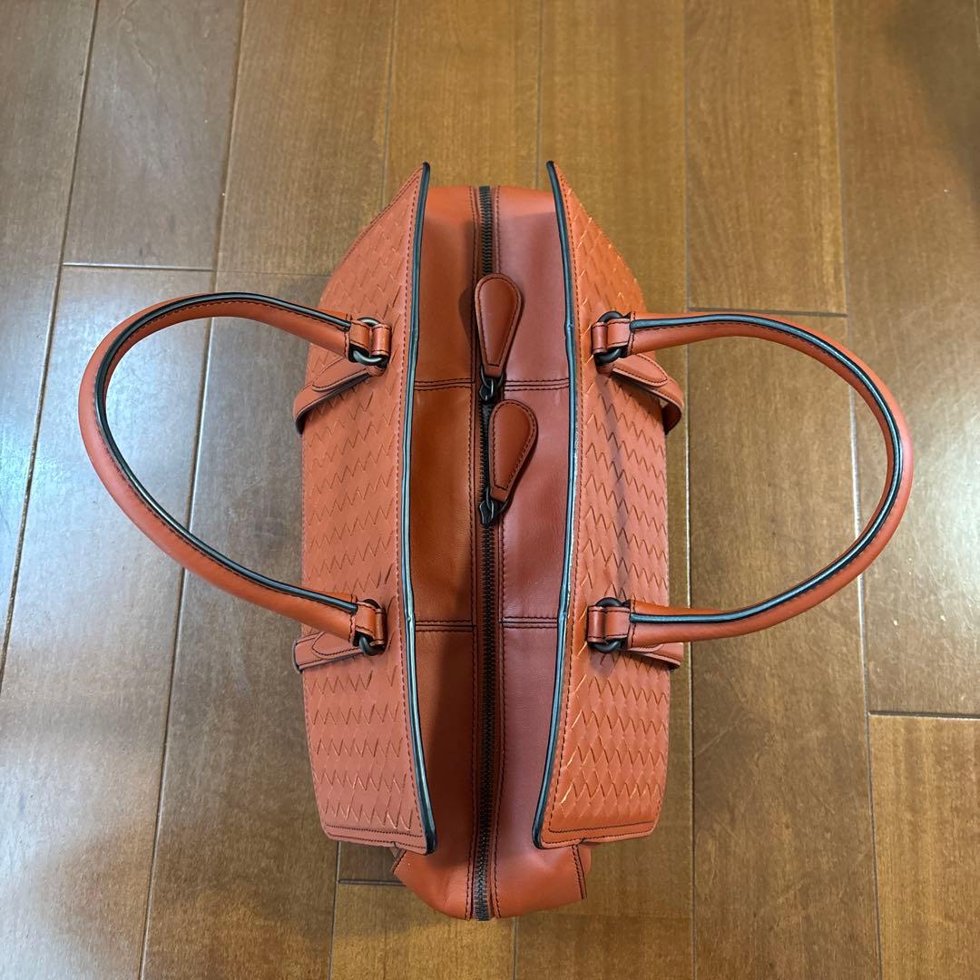 オレンジ レザー 編み込み バッグ