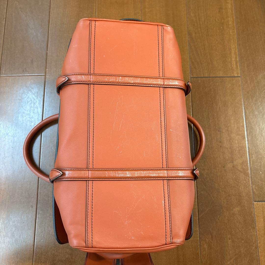 オレンジ レザー 編み込み バッグ