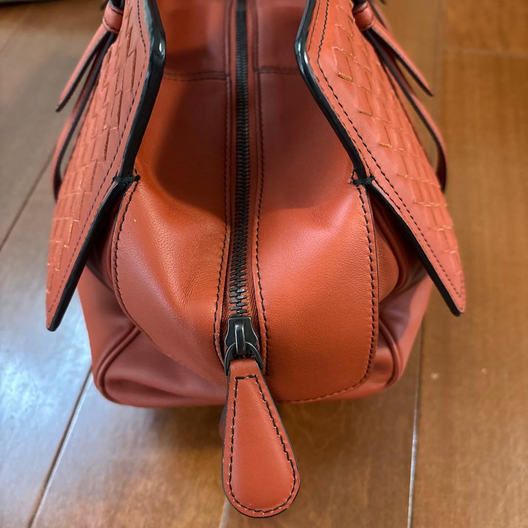 オレンジ レザー 編み込み バッグ