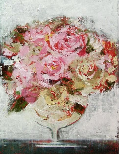 油絵 菅家令子 絵 絵画 インテリア 額付(白) uF6-113102 花 ばら