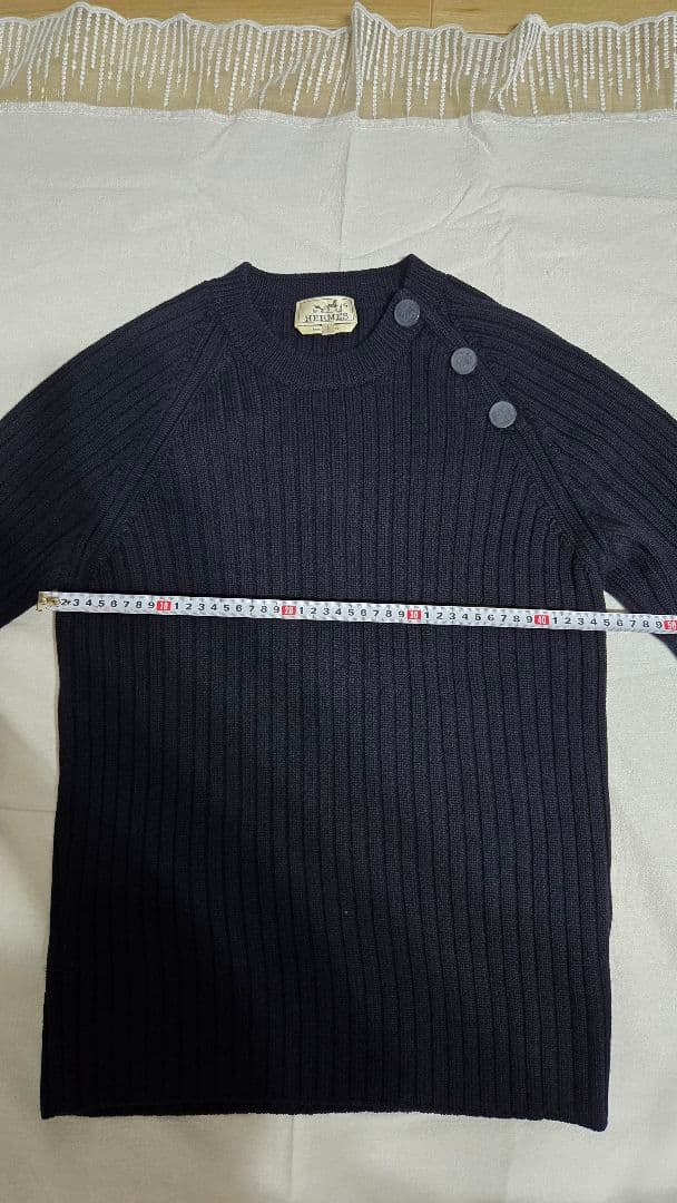 美品 HERMES ネイビー リブニット