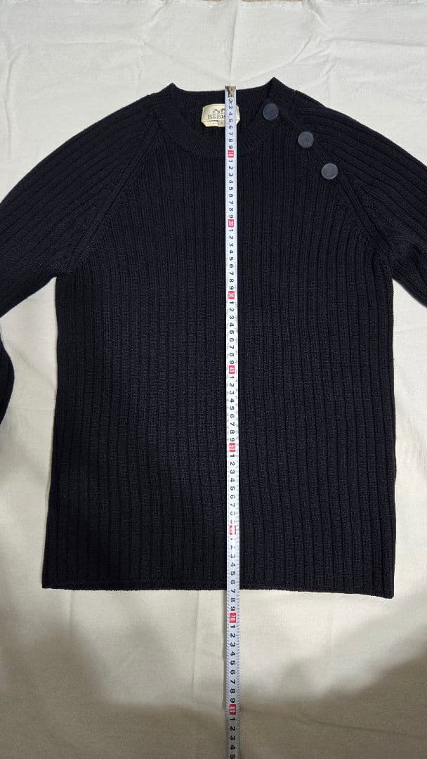 美品 HERMES ネイビー リブニット