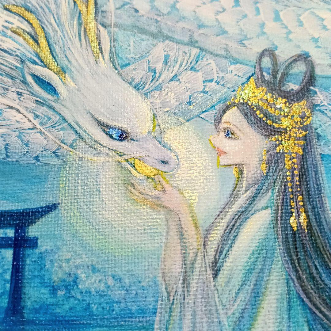 No.517 F3キャンバス　アクリル画　弁財天　弁天様　白龍　白蛇　開運絵画