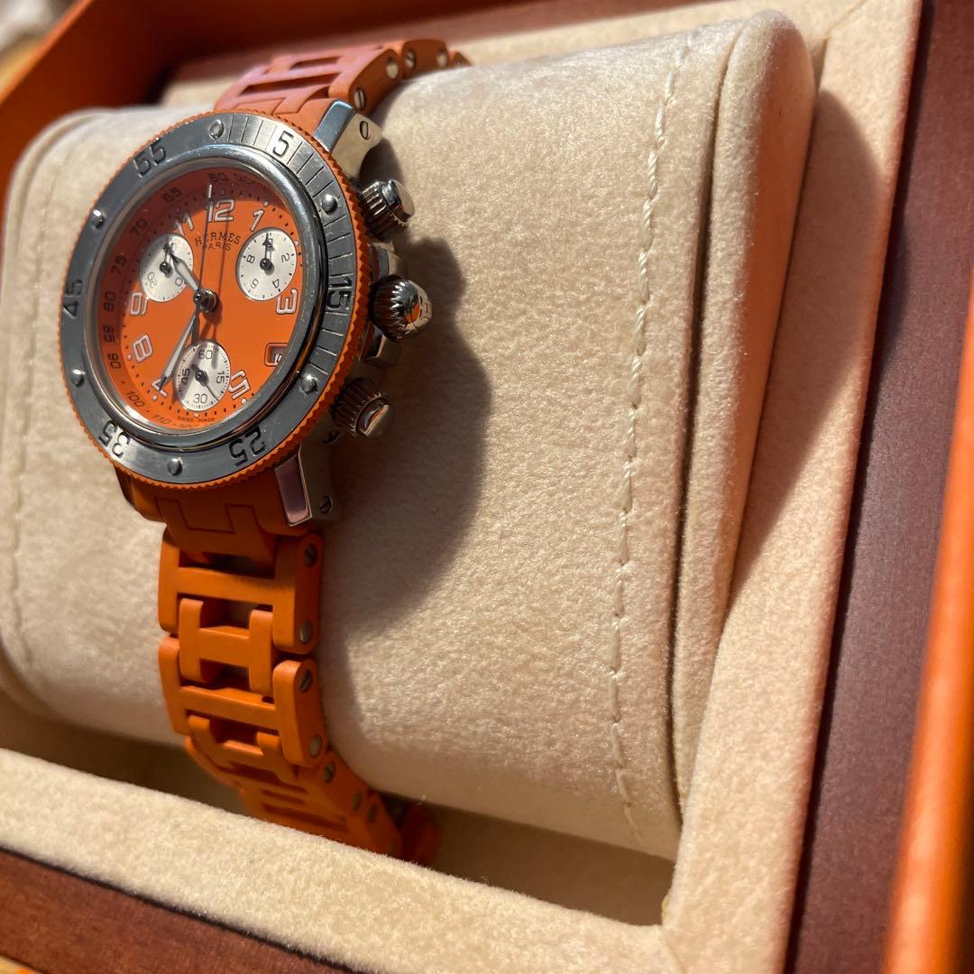 エルメス　クリッパー　ダイバークロノグラフ　ラバーオレンジ　ウオッチ　レディース