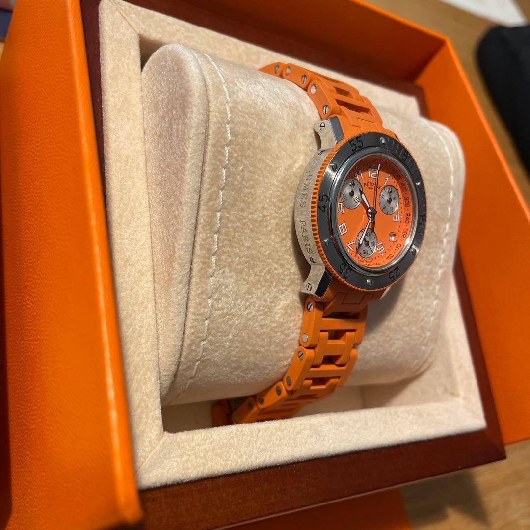 エルメス　クリッパー　ダイバークロノグラフ　ラバーオレンジ　ウオッチ　レディース