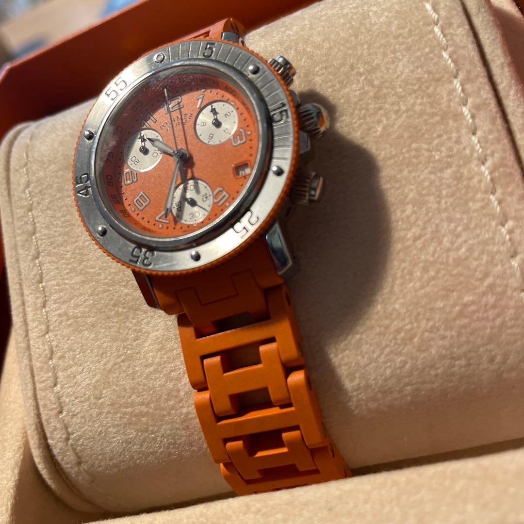 エルメス　クリッパー　ダイバークロノグラフ　ラバーオレンジ　ウオッチ　レディース