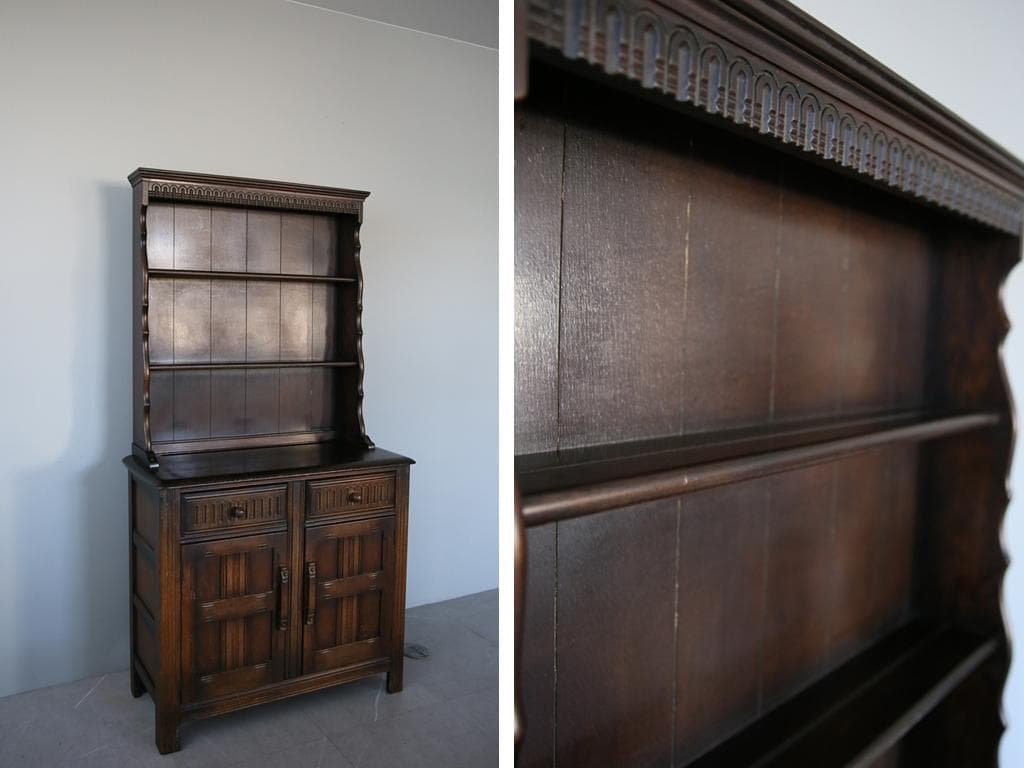 英国アンティーク木製キッチンキャビネット/食器棚/飾り棚サイドボード(91-17