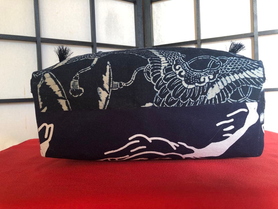 一閑張り　一閑張りバック　藍染 　麒麟麦酒　型染隠れ蓑