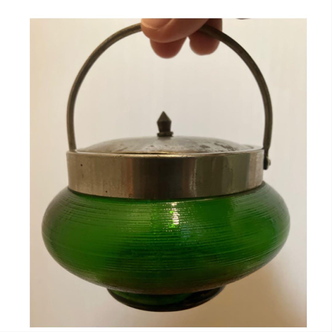 ◆◆専用◆◆濃緑色の大きめガラスシュガーポット◇レトロ◇大正ガラス◇戦前ガラス