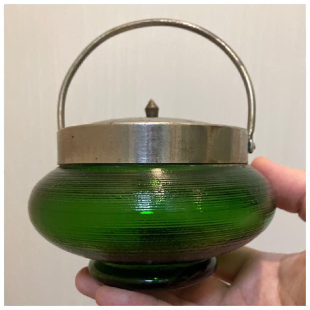 ◆◆専用◆◆濃緑色の大きめガラスシュガーポット◇レトロ◇大正ガラス◇戦前ガラス