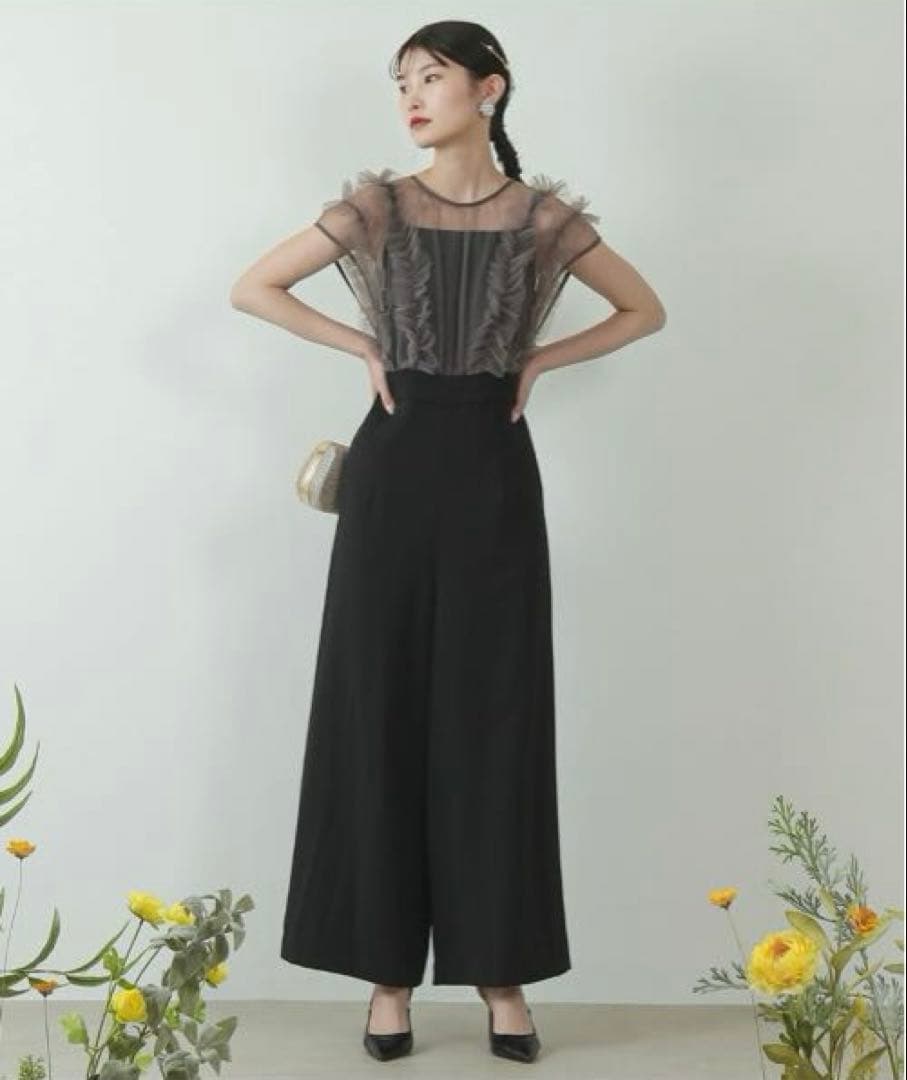 ボリュームチュールハイウエストパーティードレス M ブラック