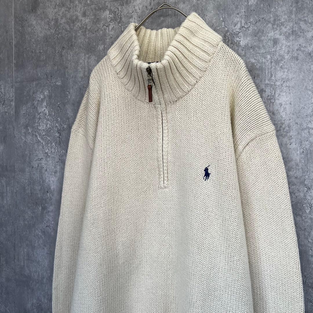 【ビンテージ】ポロ ラルフローレン ハーフジップ コットンセーター ニット 古着