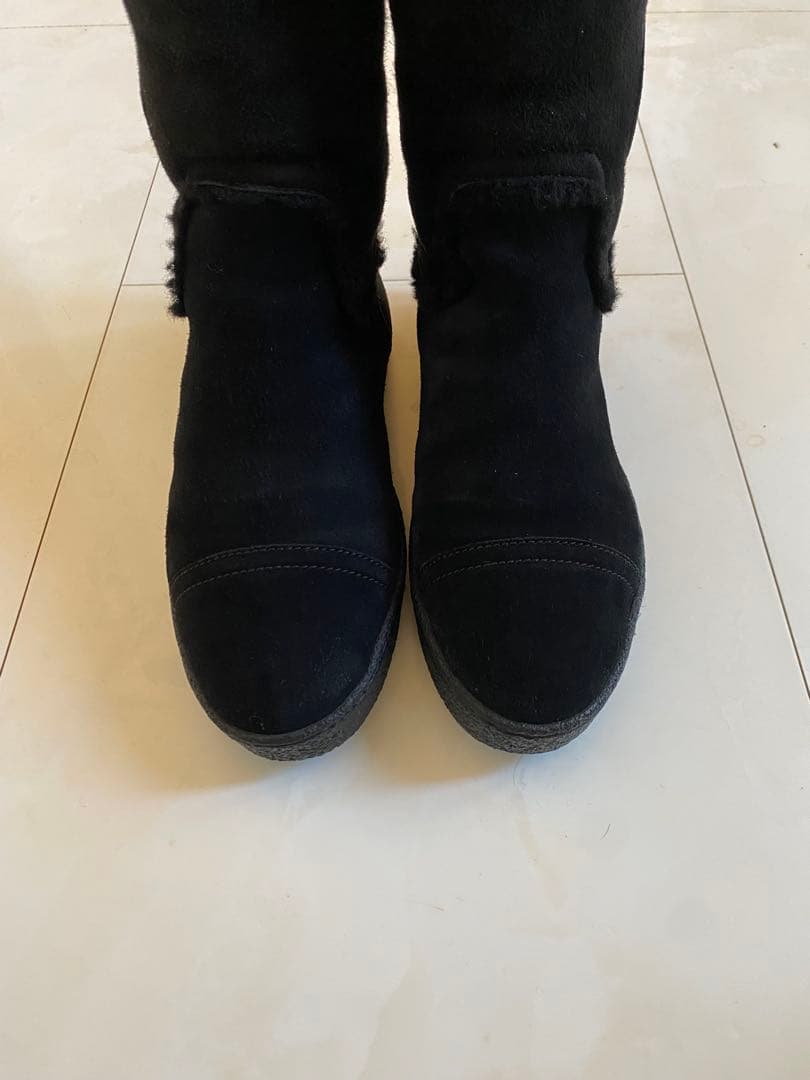 シャネル ムートン フラット ブーツ 黒 37 24cm ブラック CHANEL