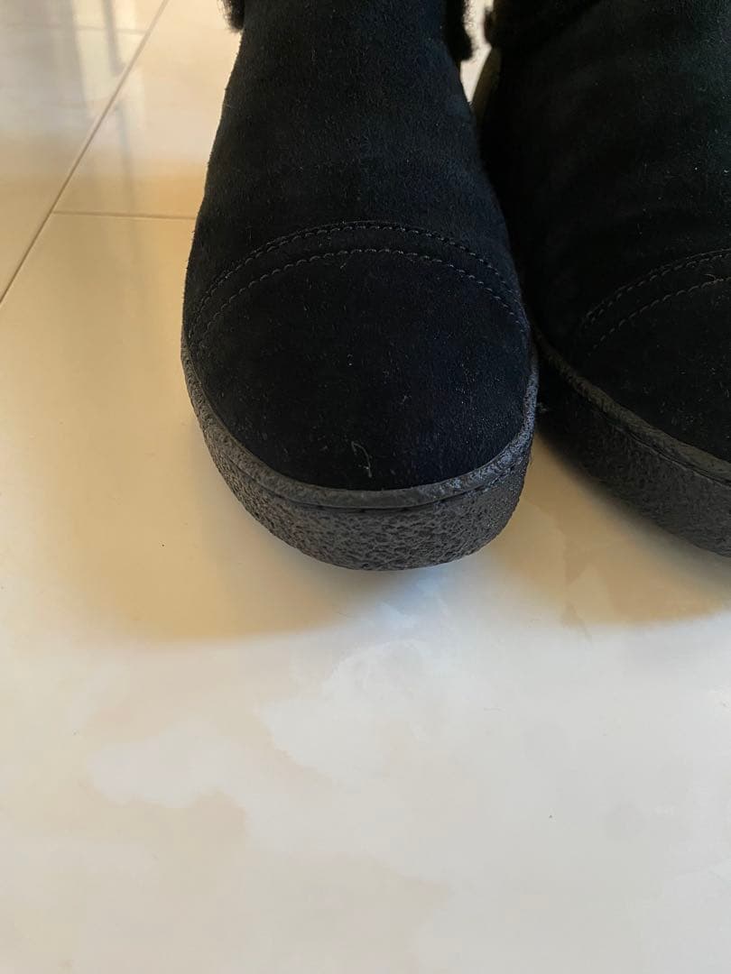 シャネル ムートン フラット ブーツ 黒 37 24cm ブラック CHANEL