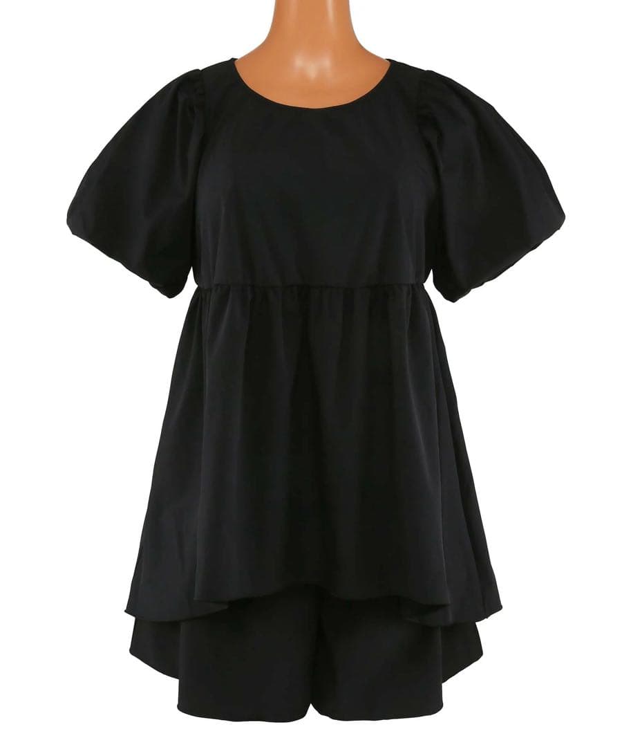 ⚠️ちびロボ⚠️三愛水着　パフスリーブキュロット3点セット　11 L ブラック