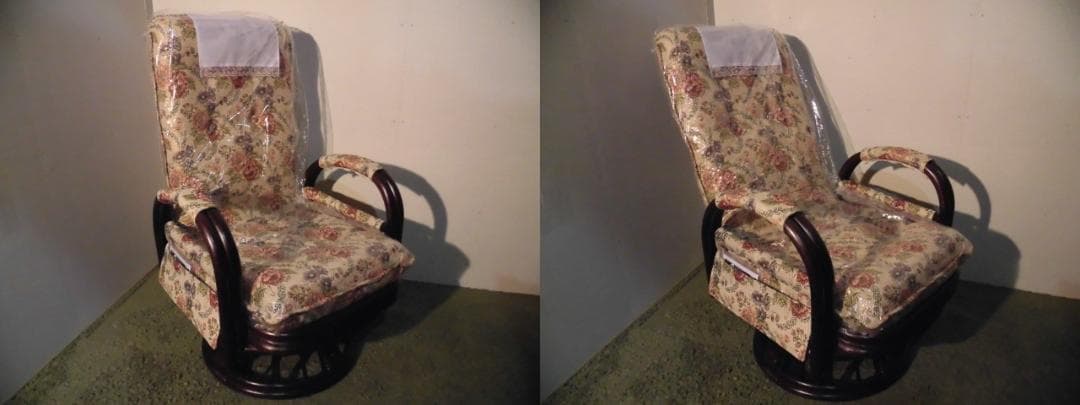 アウトレット【送料無料】高級ラタンギア式リクライニング回転座椅子【ハイタイプ】