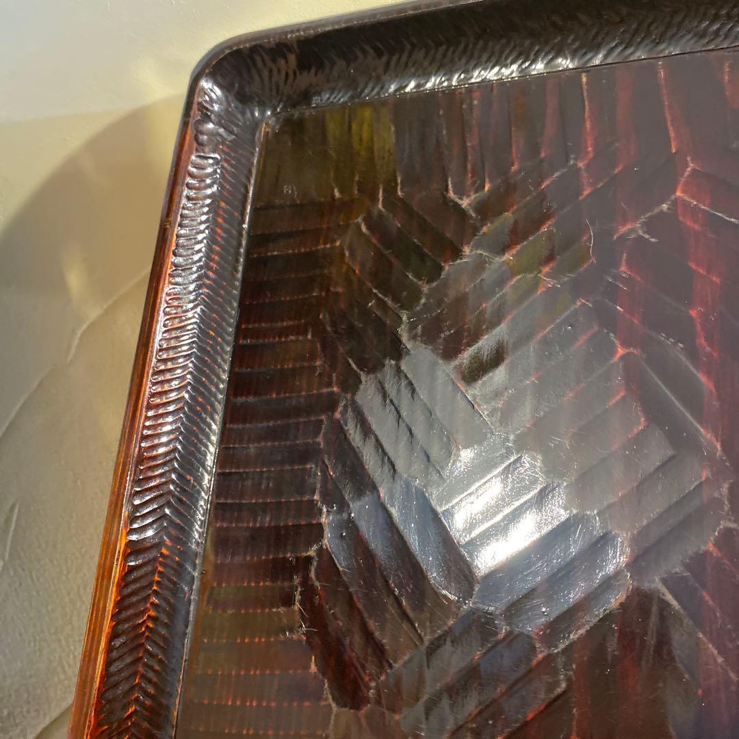 讃岐盆 木製彫刻模様入り正方形 お盆トレー　2つセット