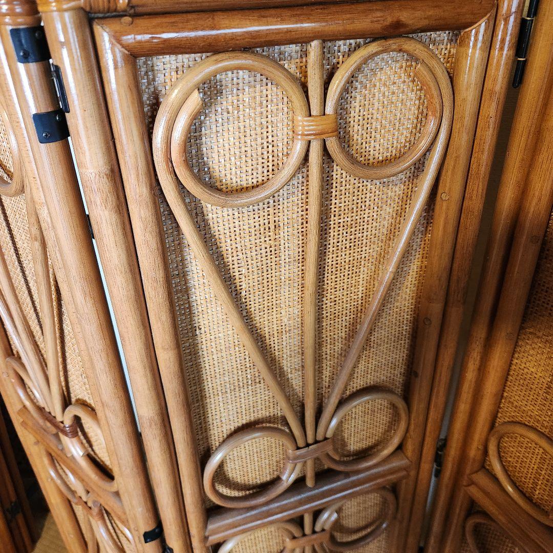 ★美品★パーテーション　ラタン　目隠し　籐　4枚　アジアンテイスト