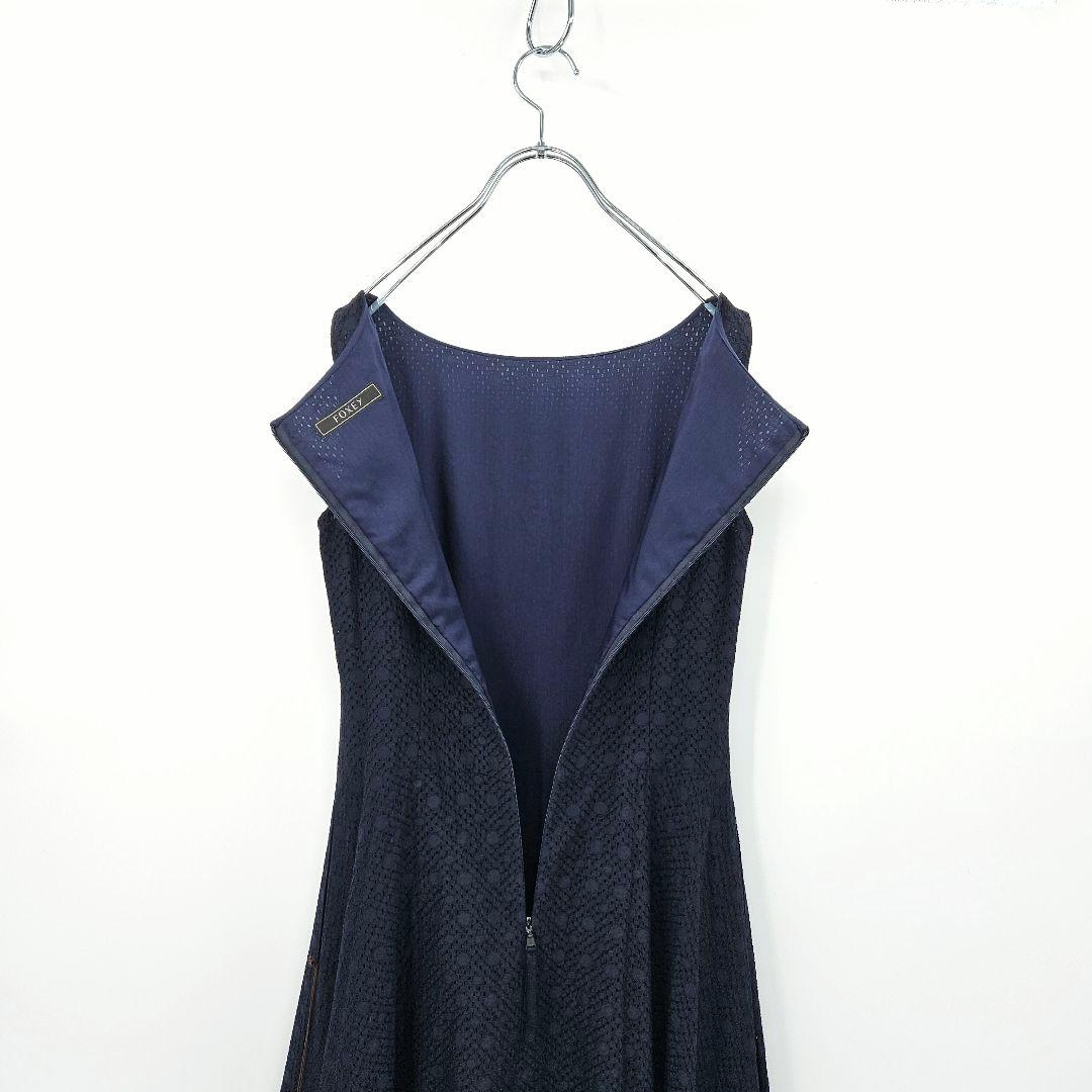 【新品未使用】フォクシー　カトレア　ワンピース　刺繍　近年　刺繍　ネイビー 38