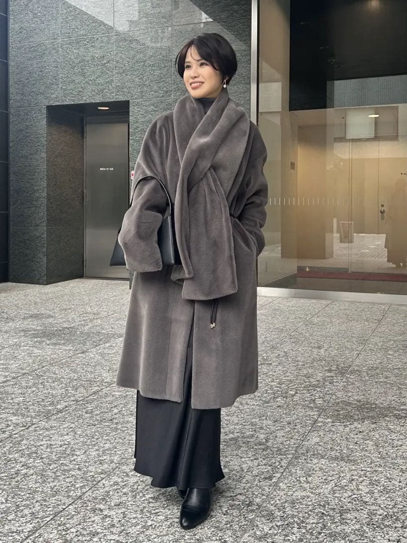 ECOPELファーショール　グレー