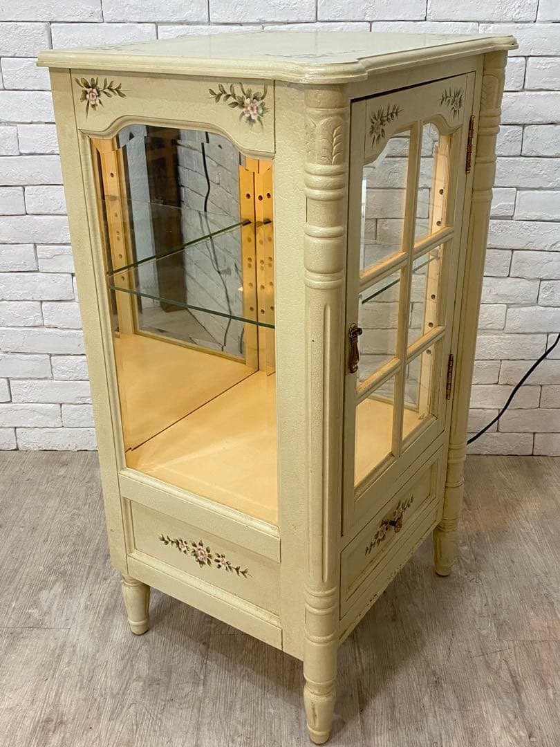 【東京都内23区配送無料】ショーケース　ガラス　キュリオ　ロココ　アンティーク