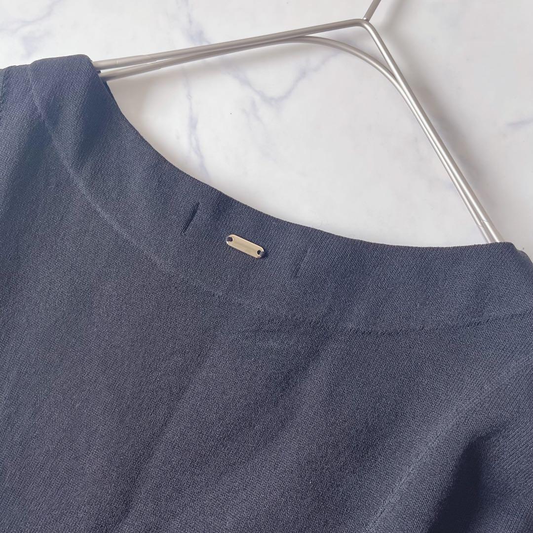 【美品】JENNE フレンチスリーブ ニット フレア ロングワンピース 黒 M