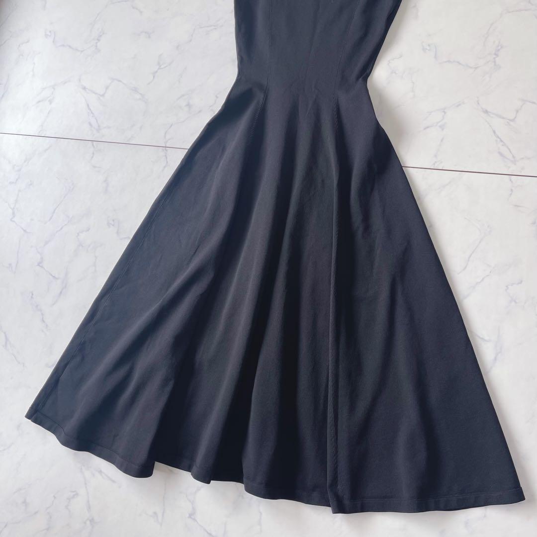 【美品】JENNE フレンチスリーブ ニット フレア ロングワンピース 黒 M