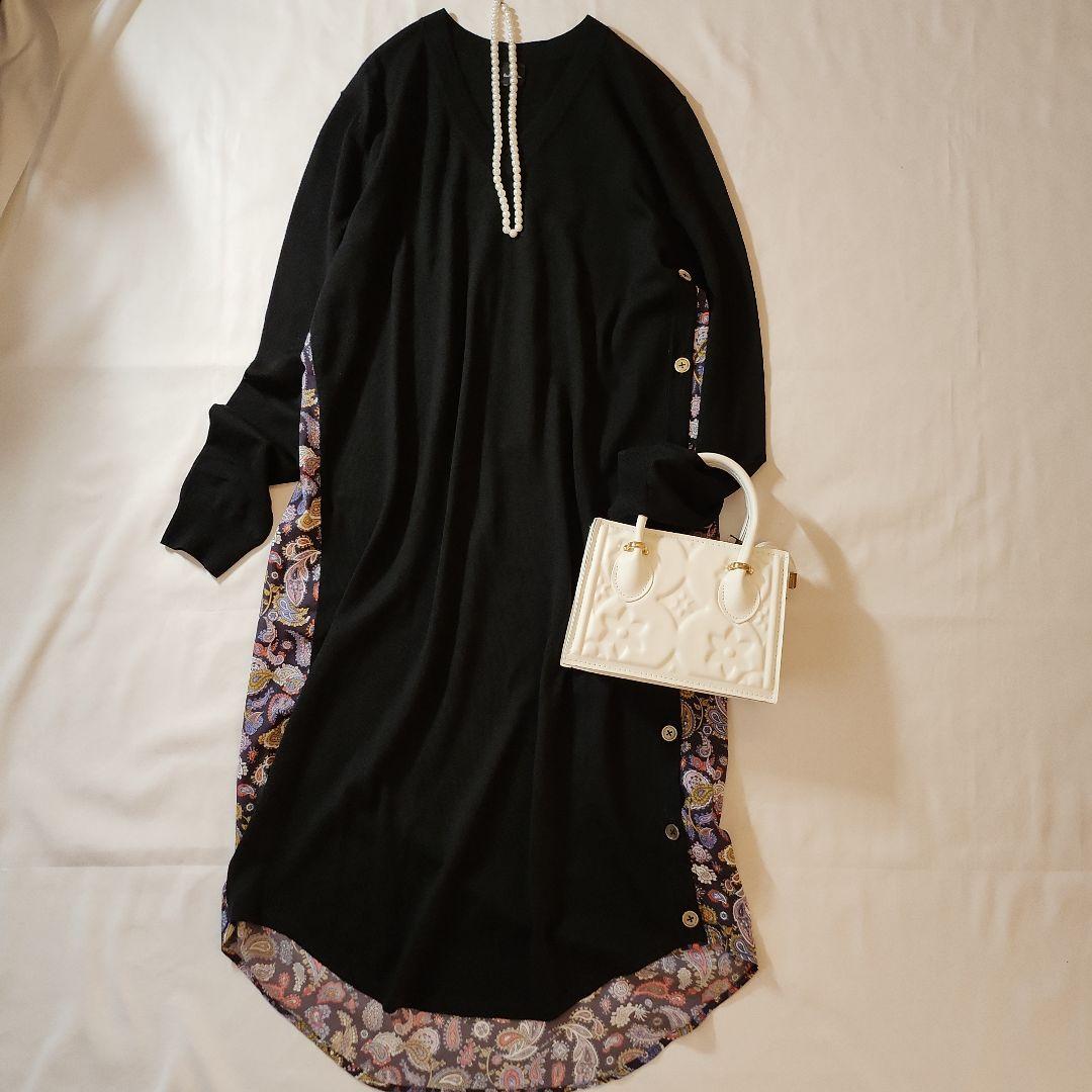 美品❤ポール・スミス ひざ丈ワンピース ✨ブラック×ペイズリー柄