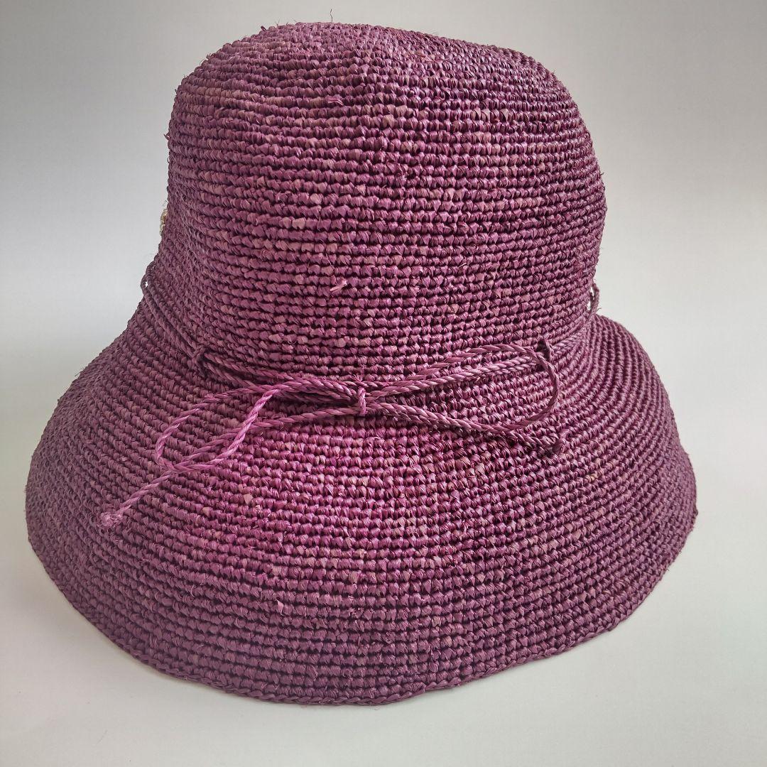 極美品 ヘレンカミンスキー 現行 ラフィアハット ボルドー 麦わら帽子